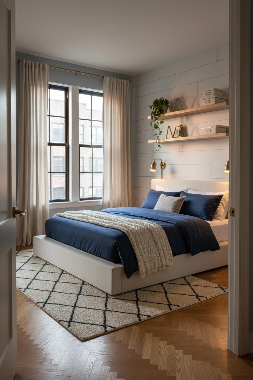 Studio Apartment Layout Shiplap Accent Wall