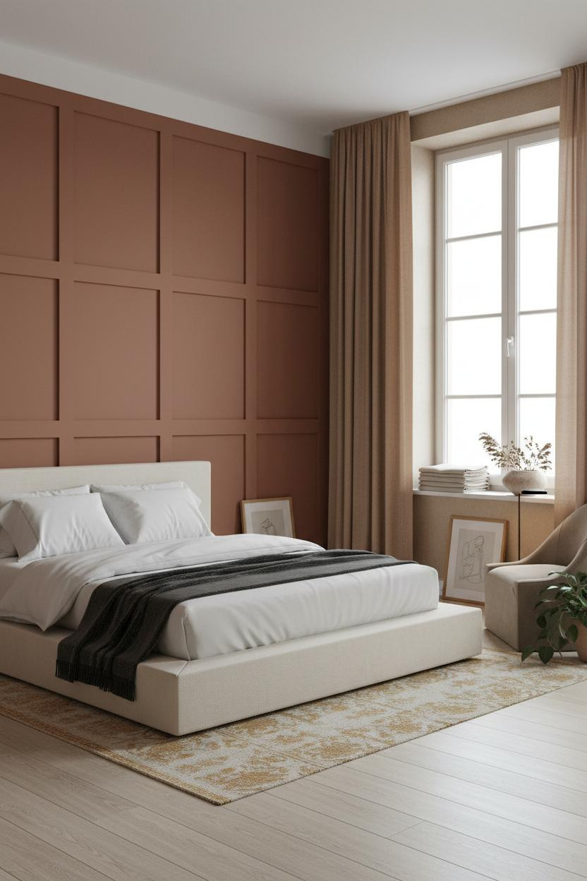 Studio Apartment Layout Terracotta Paneled Wall