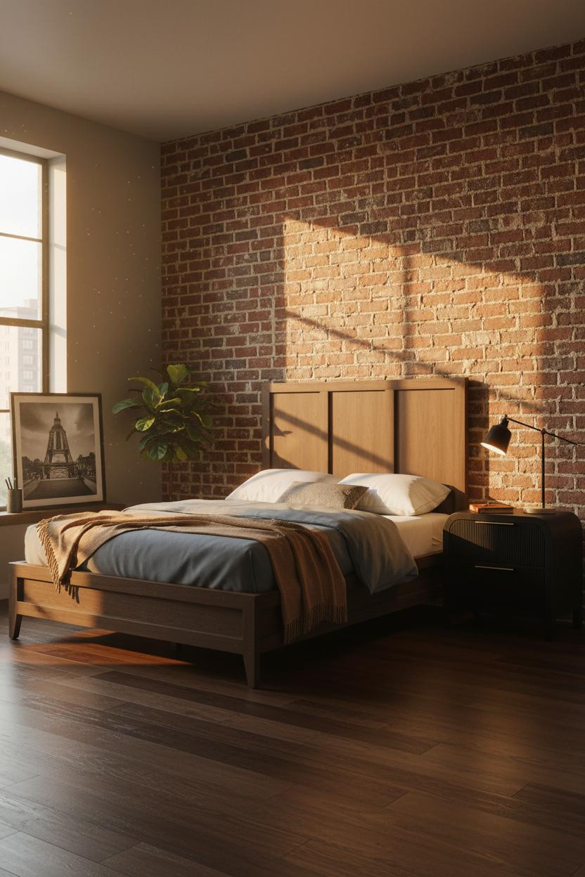 Studio Apartment Men Industrial Brick Minimal