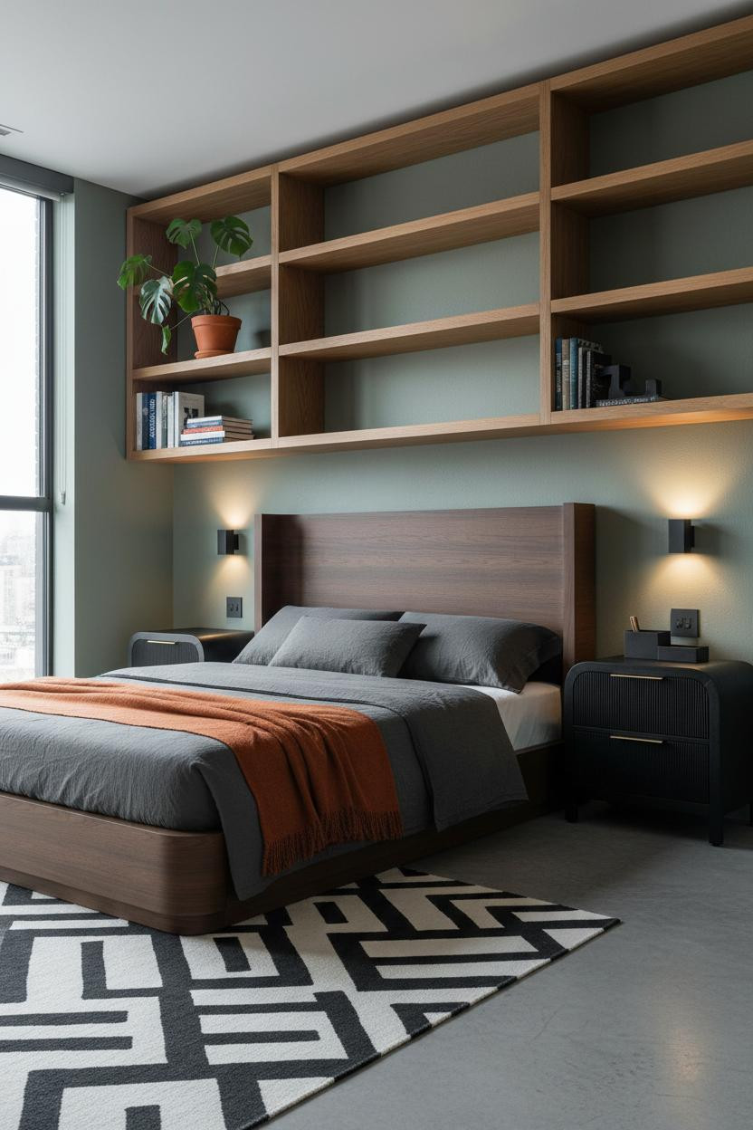 Studio Apartment Men Oak Shelving Design