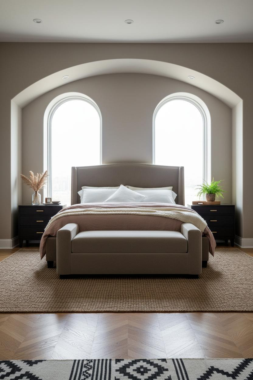 Taupe Grey Bedroom Arched Alcove