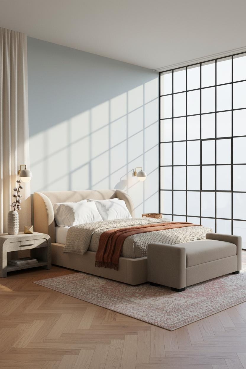 Taupe Grey Bedroom Crittall Window Coastal Modern