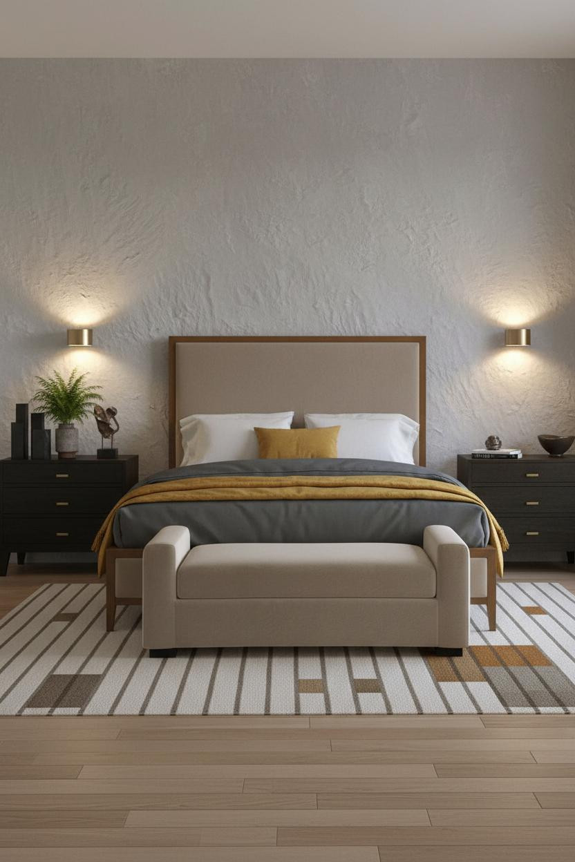 Taupe Grey Bedroom Japandi Accent Wall