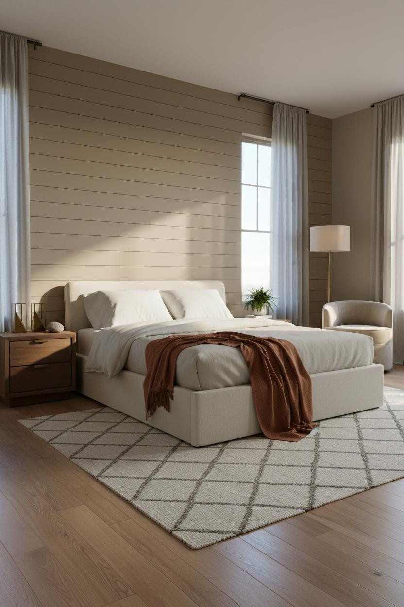 Taupe Grey Bedroom Shiplap Accent