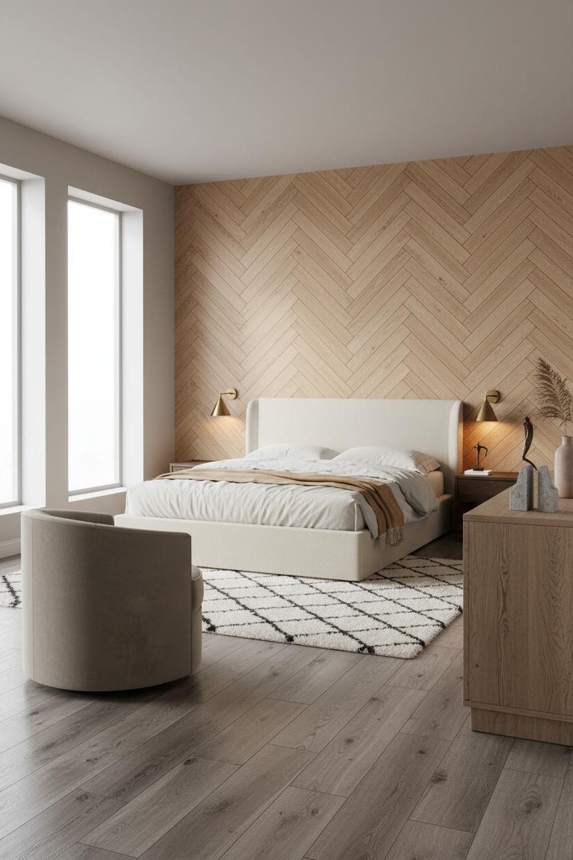 Timeless Bedroom Herringbone Accent Wall