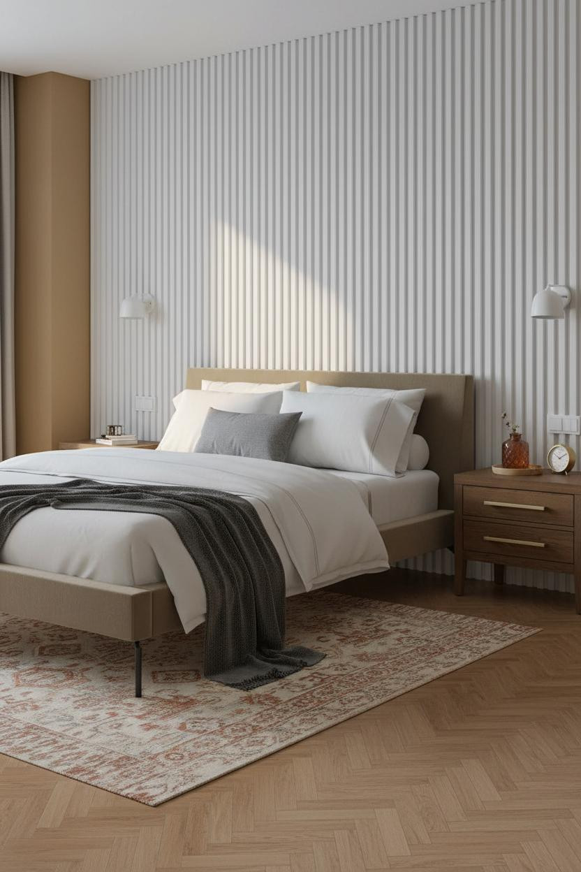 Tiny Guest Bedroom MCM Fluted Walls