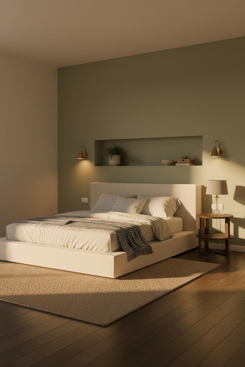 Tiny Guest Bedroom Sage Wall Floating Shelf