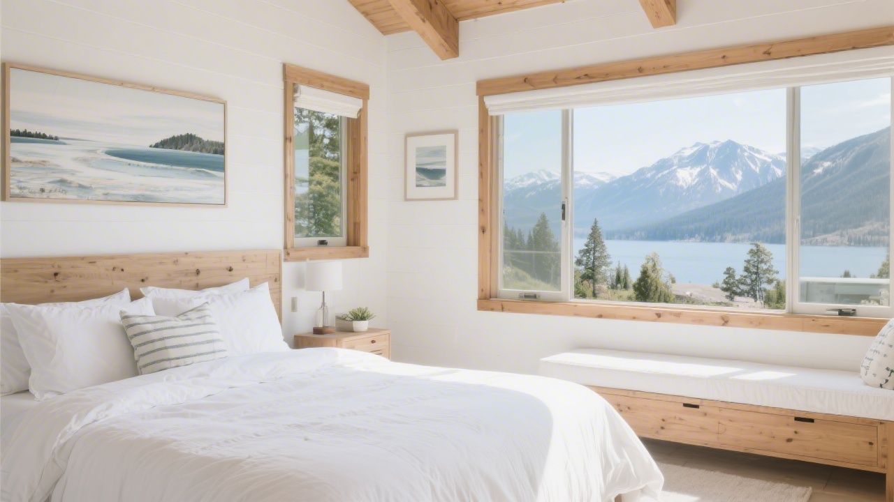 Vacation home bedroom with durable guest mattress and coastal decor