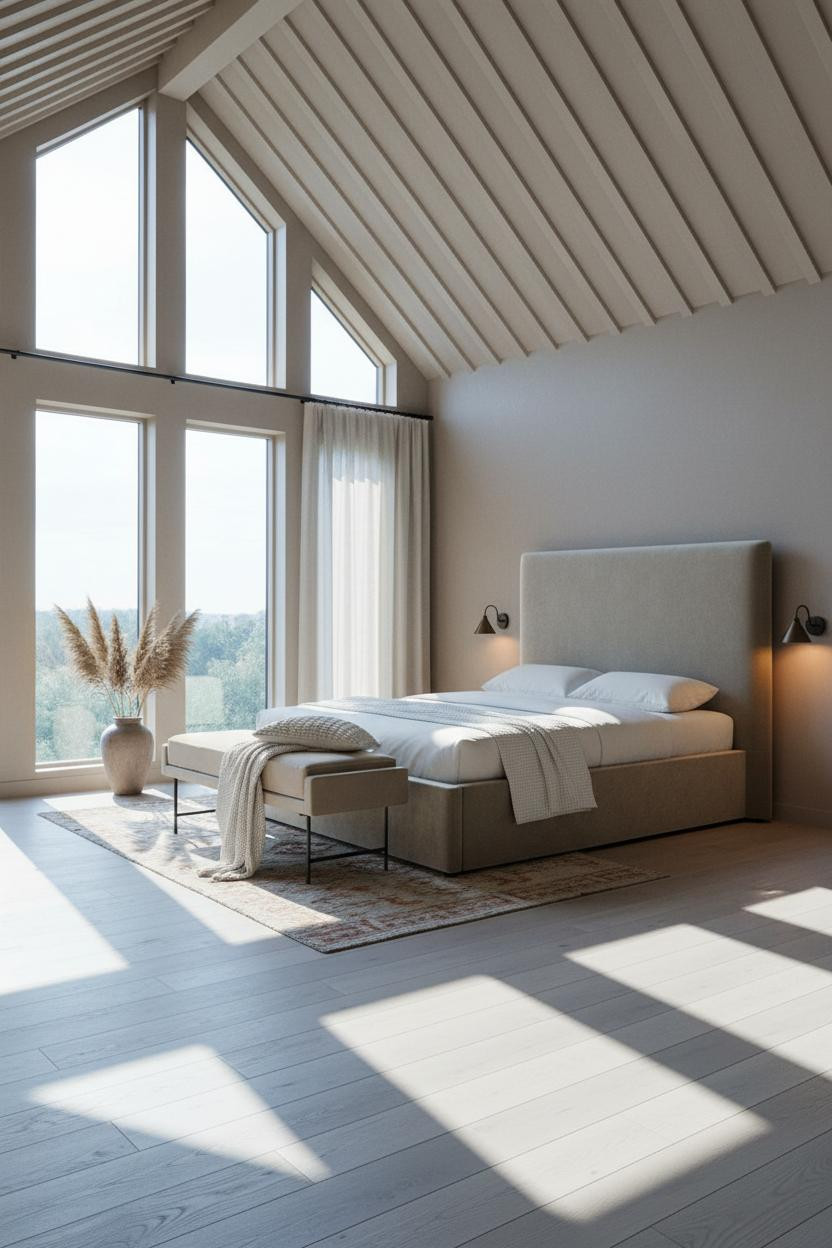 Vaulted Ceiling Bedroom Master Suite Modern Farmhouse