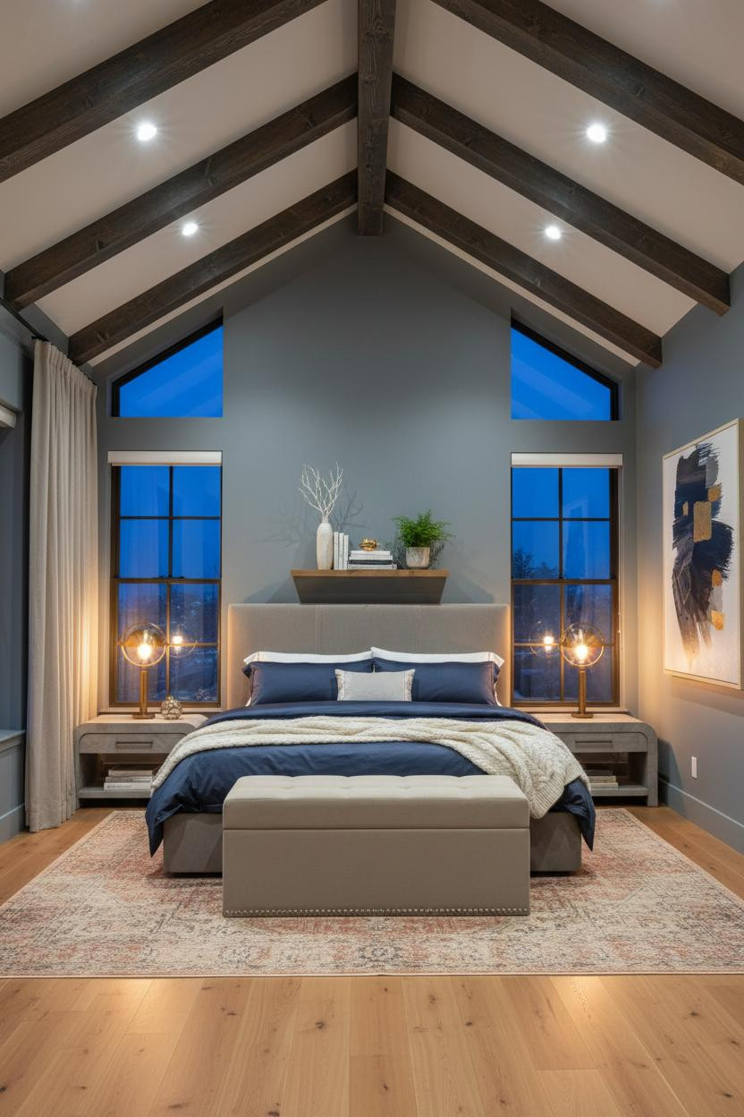 Vaulted Ceiling Bedroom Master Suite Timber Trusses