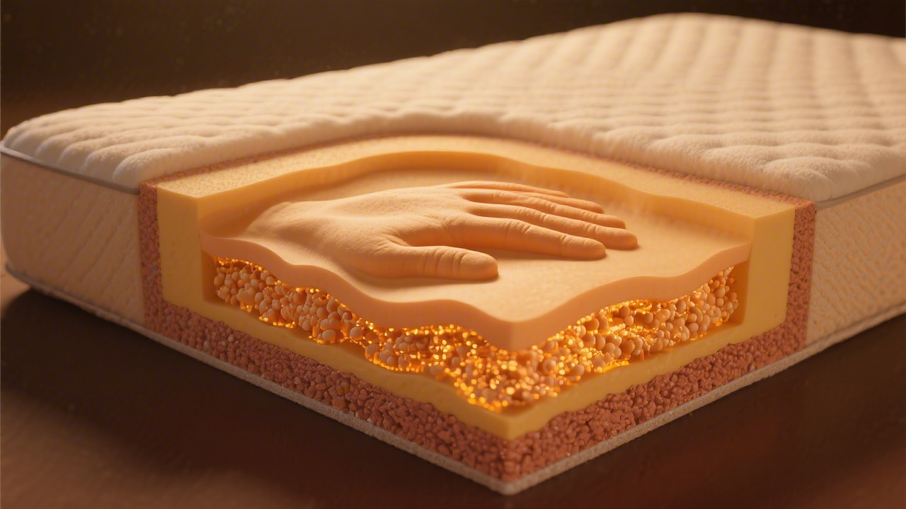 Cross-section of viscoelastic memory foam showing conforming hand impression