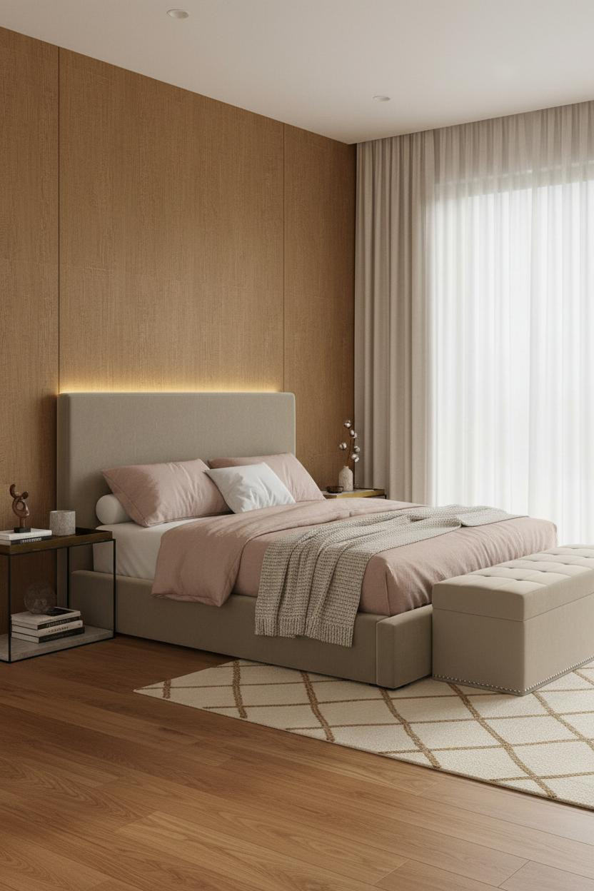 Warm Bedroom Earth Tones Ochre Linen Minimalist