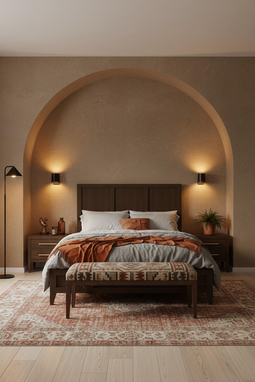 Warm Grey Bedroom Greige Arched Alcove