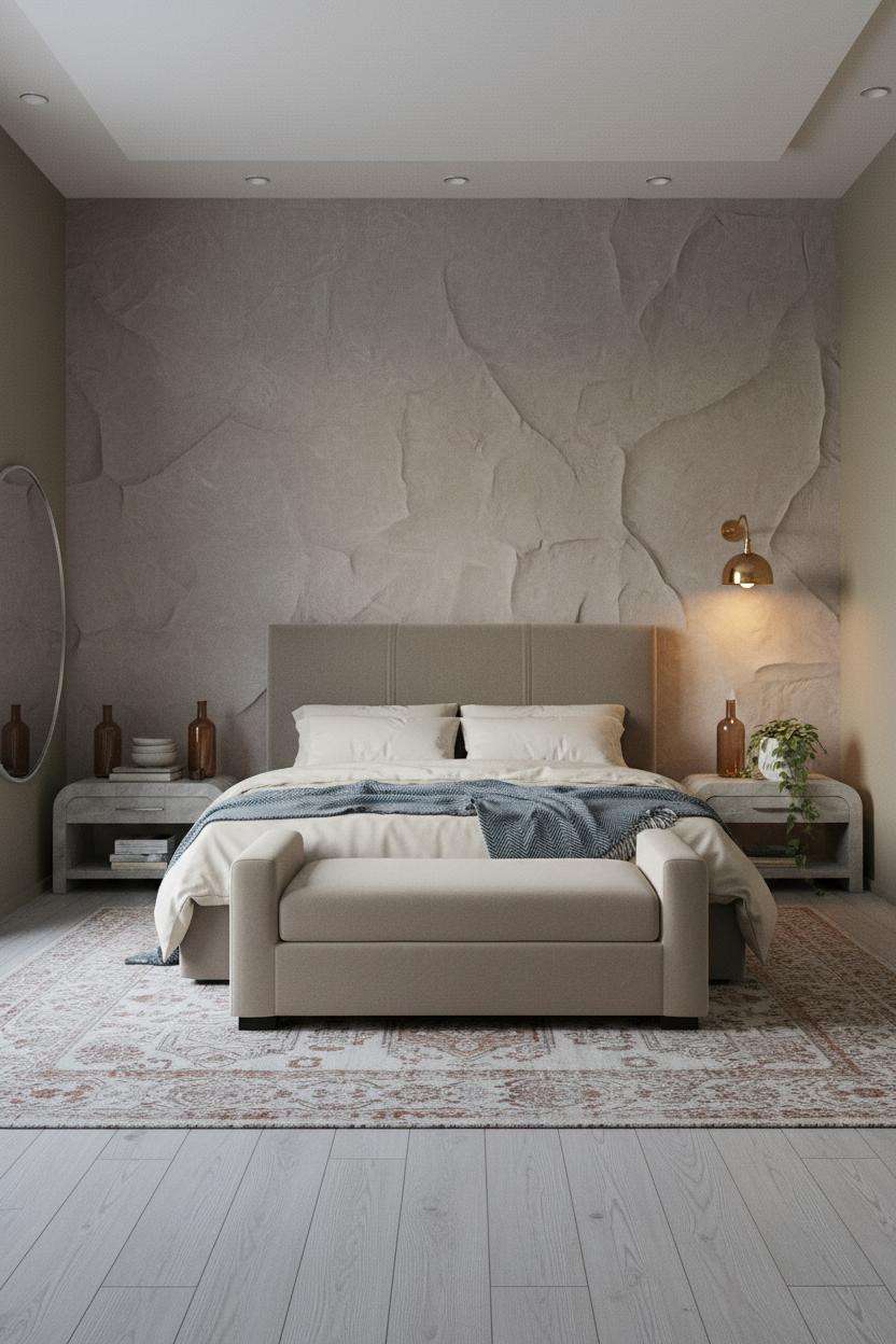 Warm Grey Bedroom Plaster Accent Wall