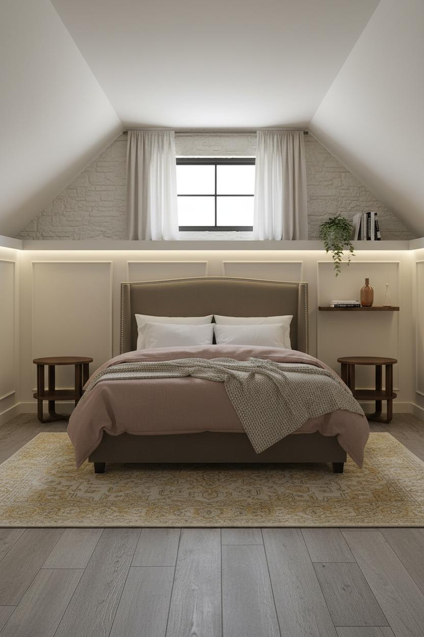 Warm Neutral Attic Bedroom Cream Wainscoting