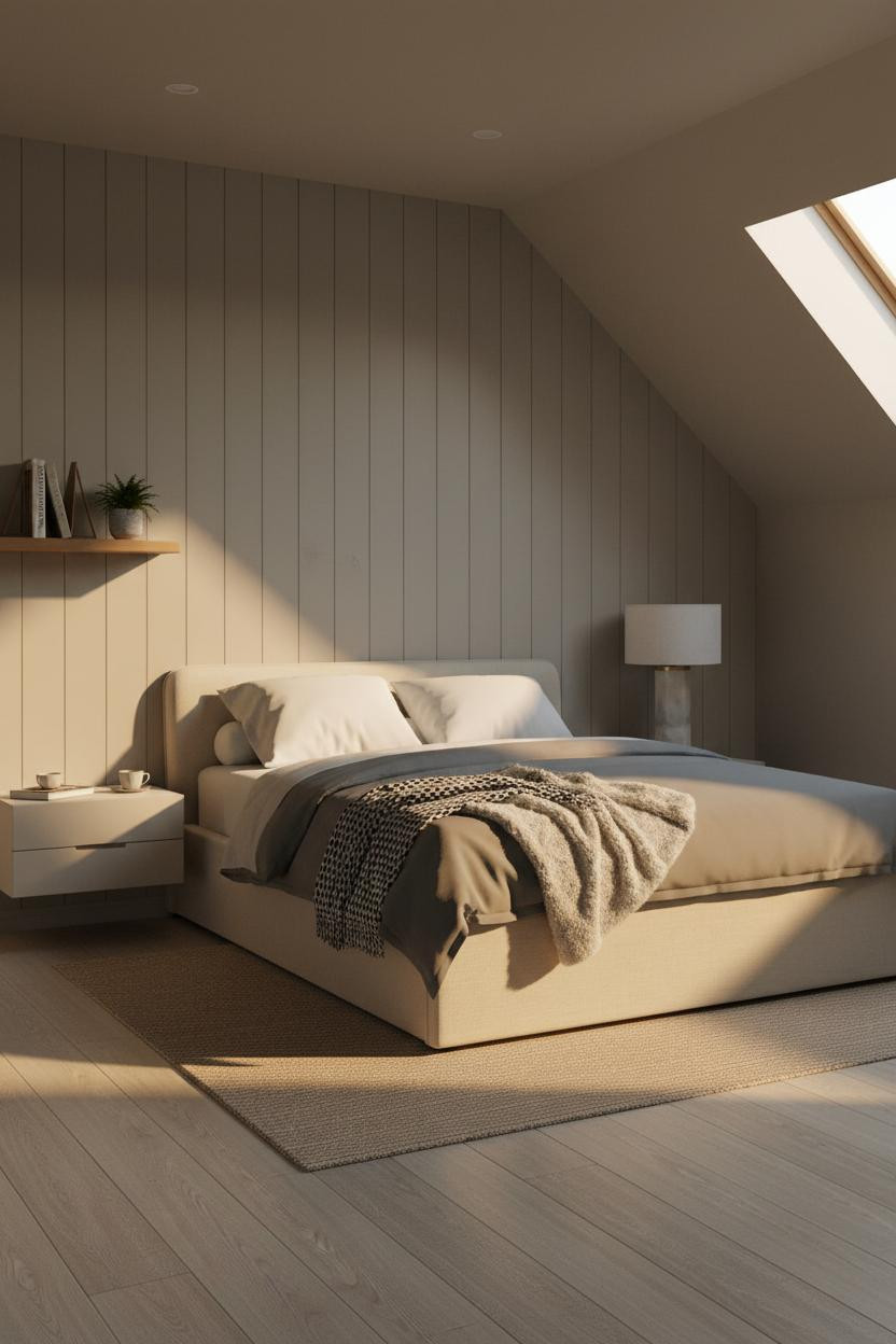 Warm Neutral Attic Bedroom Greige Batten