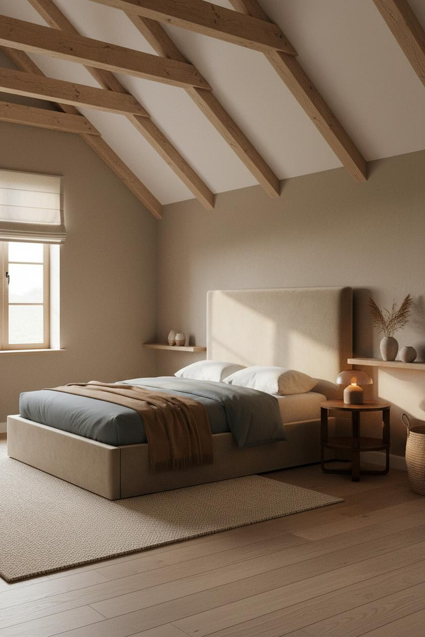 Warm Neutral Attic Bedroom Japandi