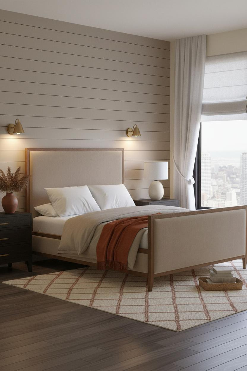 Warm Neutral Bedroom Attic Shiplap Design