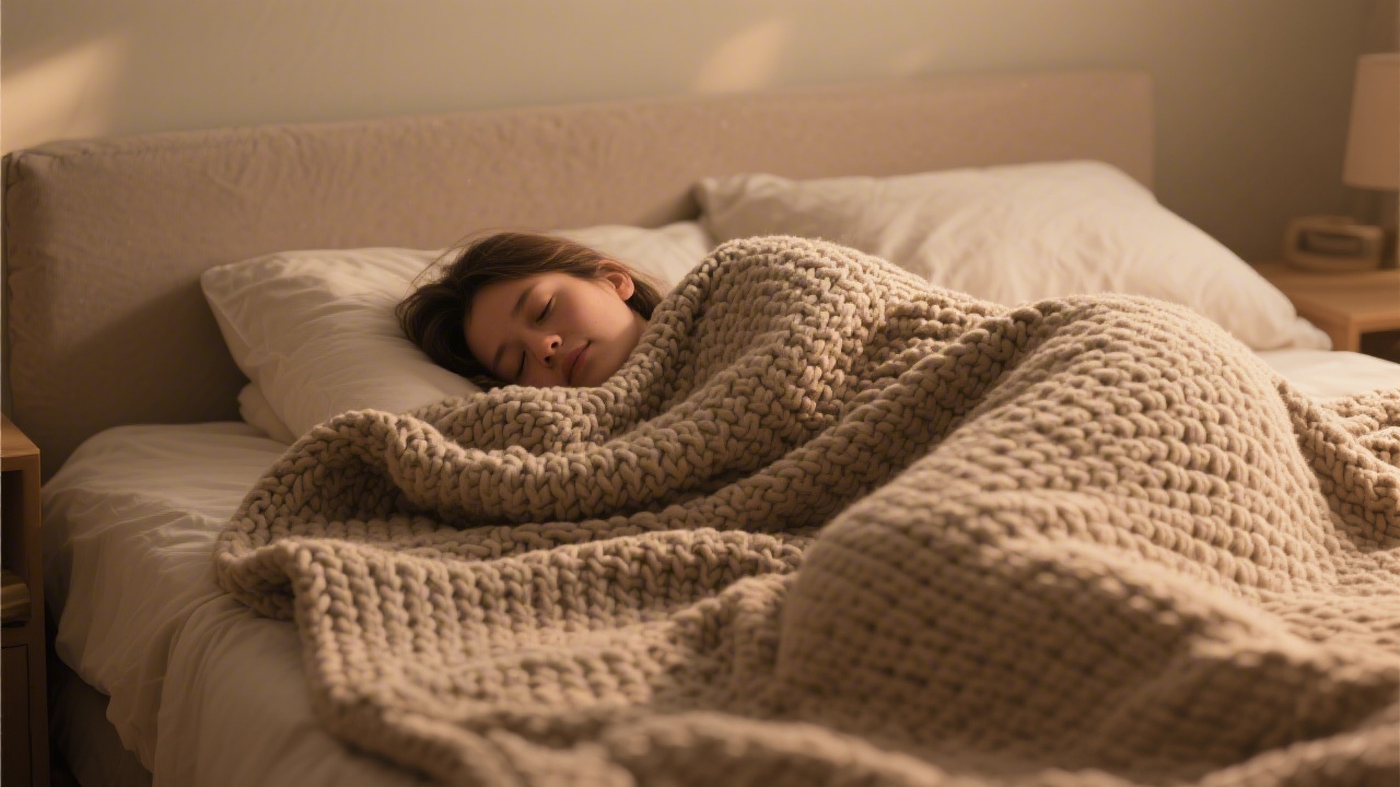 Person resting under a weighted blanket showing deep pressure stimulation for anxiety relief