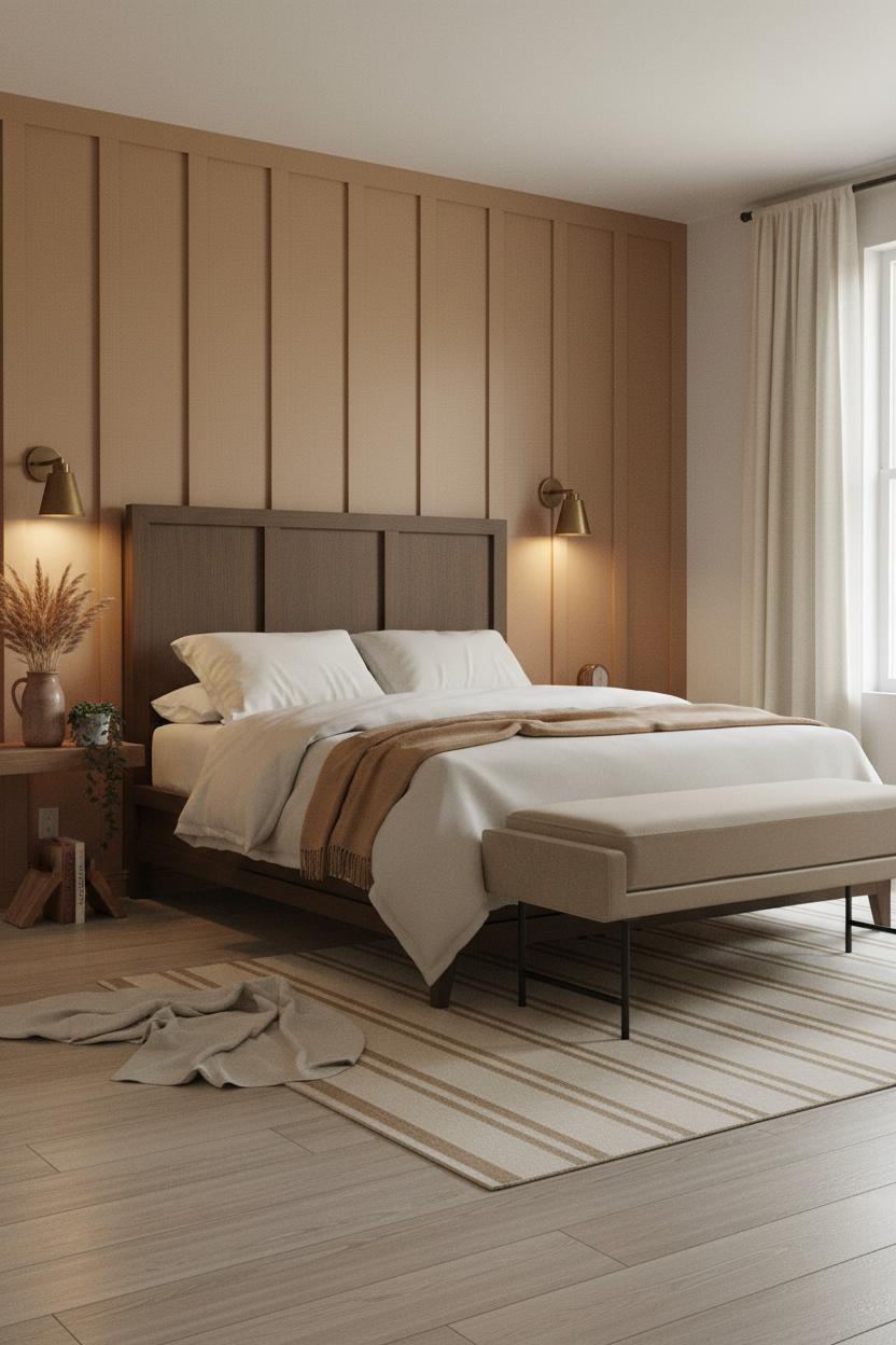 Western Boho Bedroom Ideas Warm Clay Board And Batten Walls Bleached Oak Flooring Coastal Desert Style