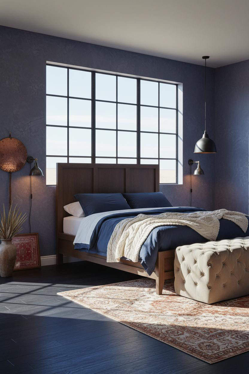 Western Boho Bedroom Ideas Indigo Plaster Walls Crittall Windows Desert Chic