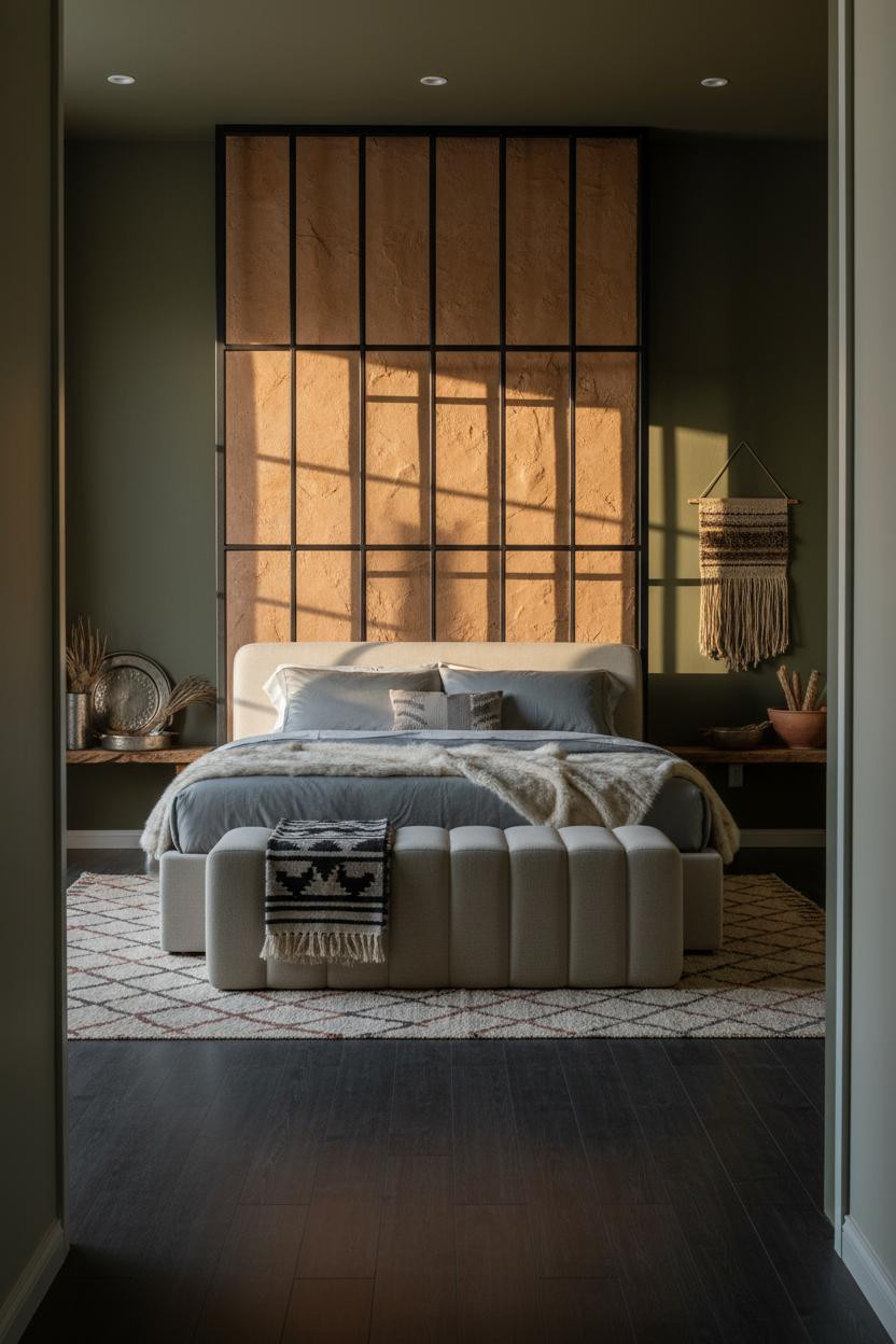 Western Boho Bedroom Ideas Olive Walls Geometric Partition Modern Chic