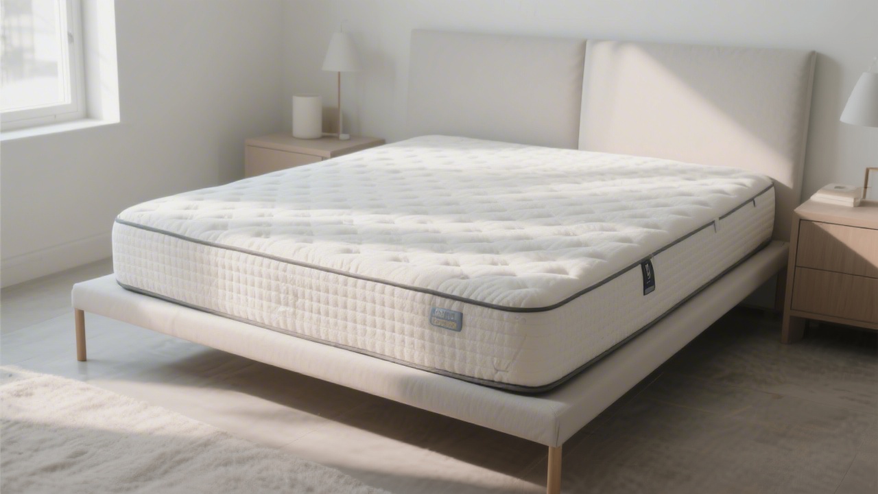 Mattress on bed frame showing sleeping surface texture