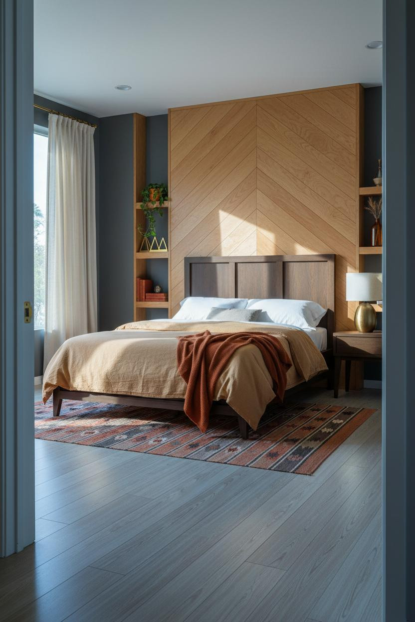 60s Bedroom Chevron Plywood Accent Wall