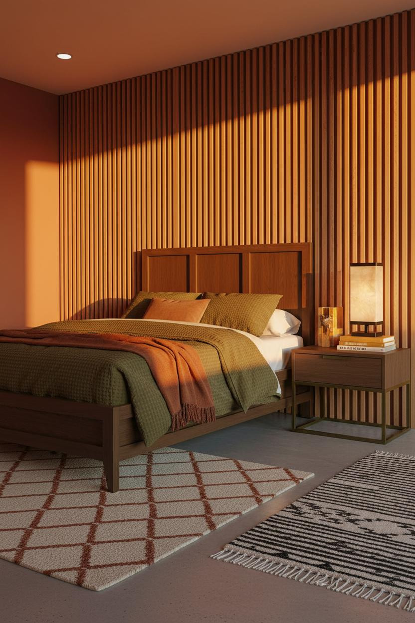 60s Bedroom Teak Slat Headboard