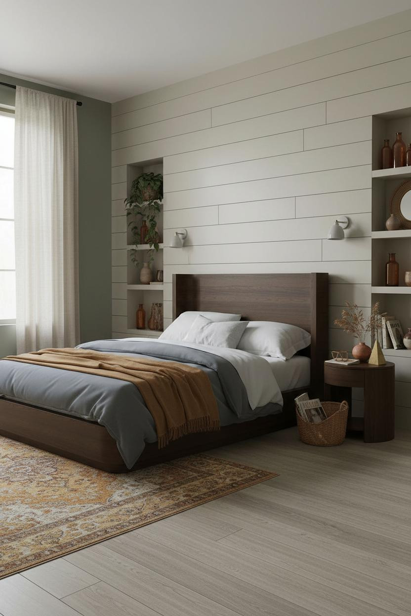 70s Bedroom Boho Maximalist Sage Shiplap Design
