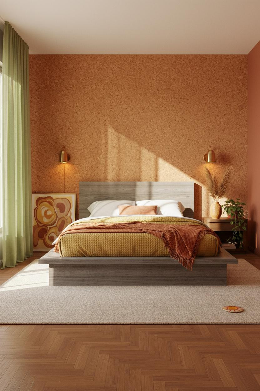 70s Bedroom Mid Century Eclectic Cork Wall Vintage