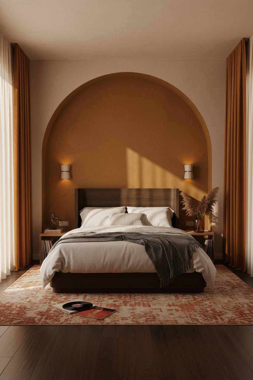 70s Bedroom Retro Aesthetic With Warm Ochre Niche