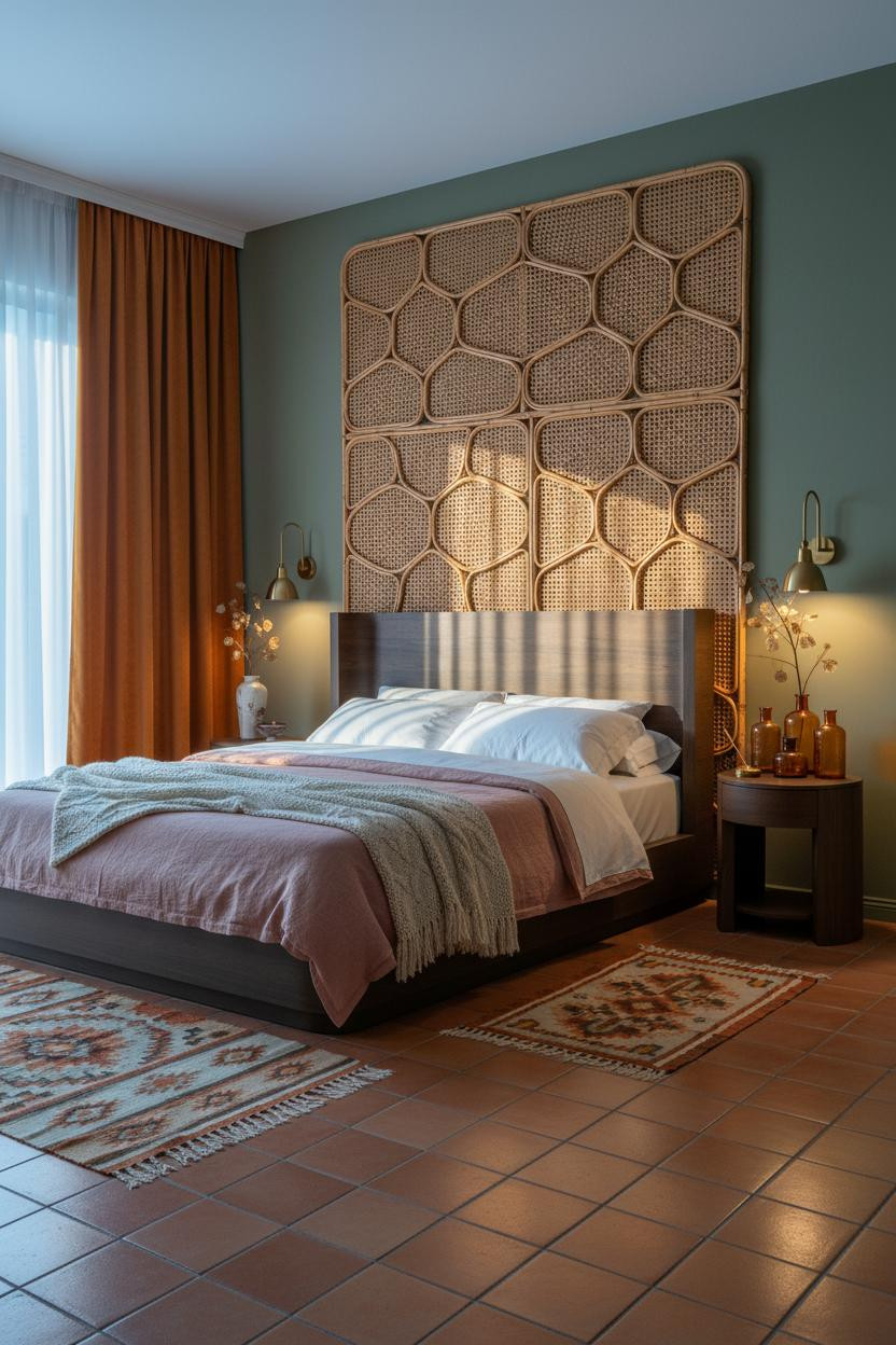 70s Bedroom Rattan Wall Vintage Eclectic Design