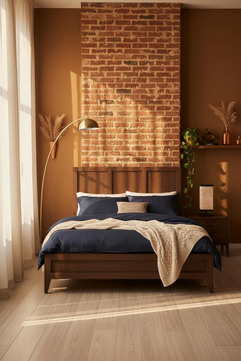 70s Bedroom Retro Aesthetic Ideas With Brick Chimney Golden Light
