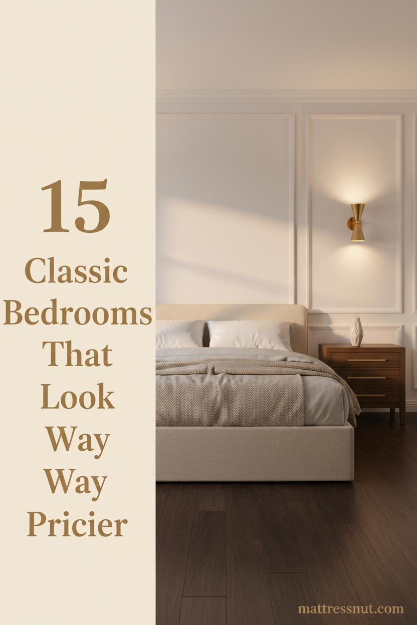 Classic American bedroom with white raised-panel wainscoting, walnut floors, brass sconces, ivory duvet, herringbone throw, and warm buttercream walls