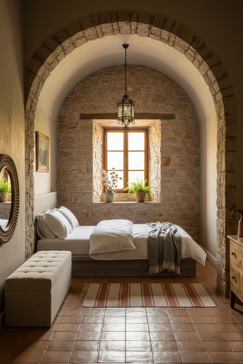 Antique Farmhouse Bedroom Stone Alcove Vintage