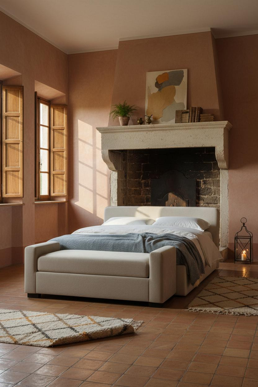 Antique Farmhouse Bedroom Stone Fireplace Vintage