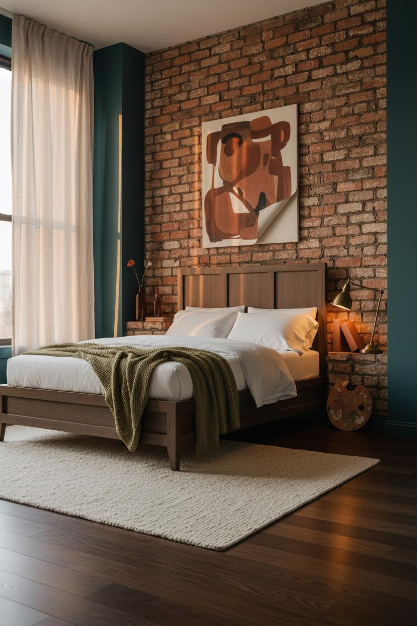 Artsy Bedroom Exposed Brick Eclectic