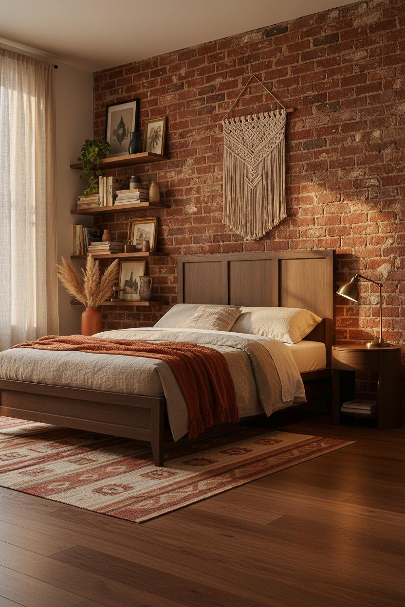 Artsy Bedroom Vintage Brick Eclectic