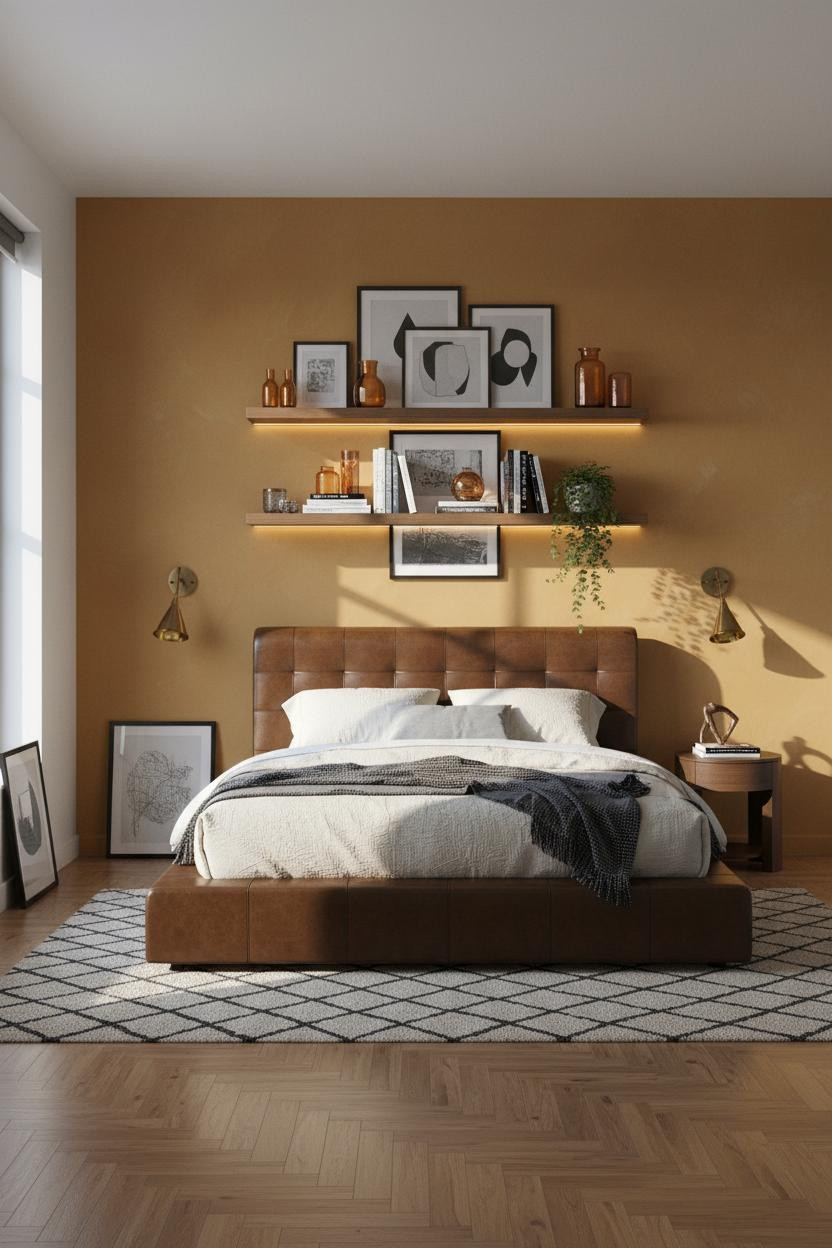 Artsy Bedroom Vintage Ochre Shelving