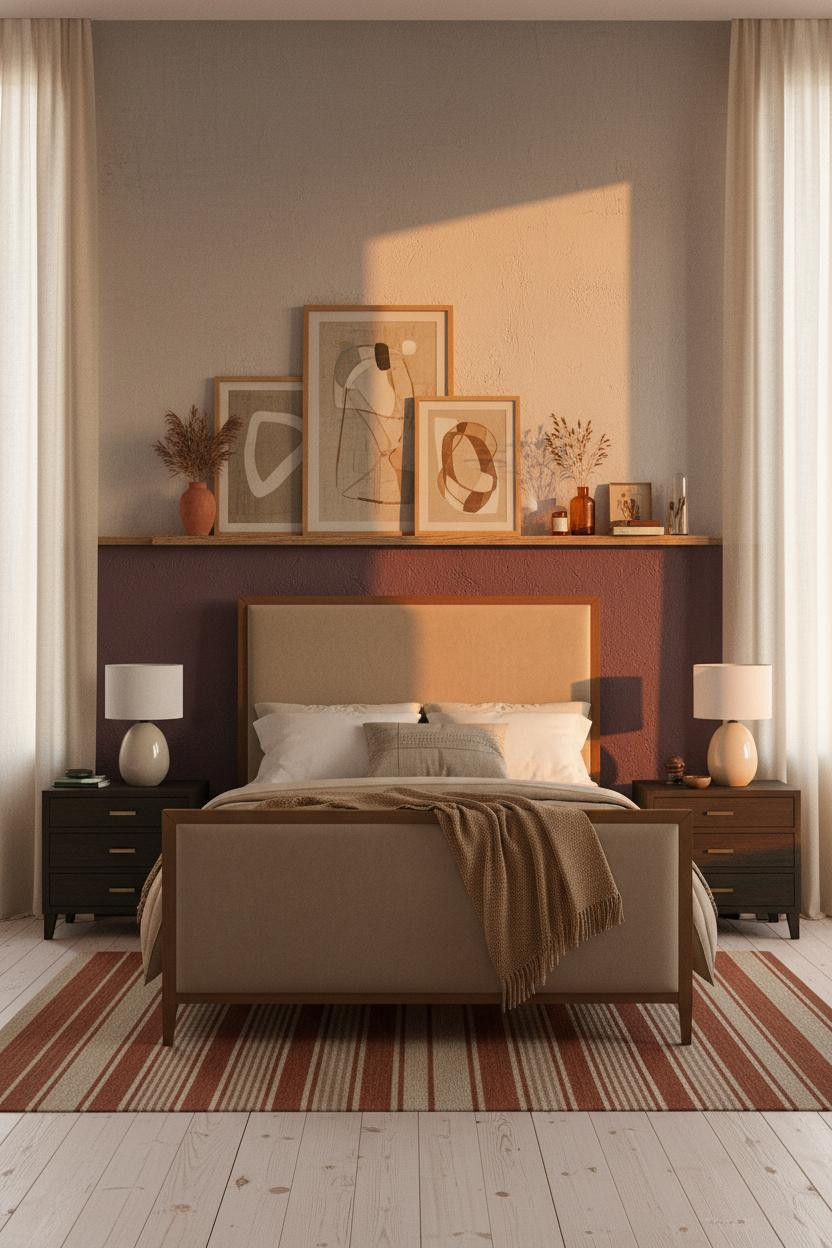 Artsy Bedroom Vintage Plum Walls Botanical Art