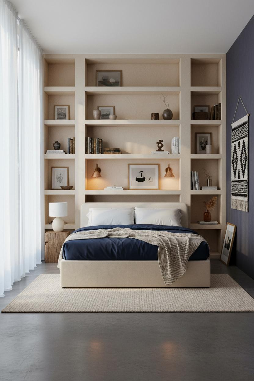Artsy Bedroom Vintage Shelving Art