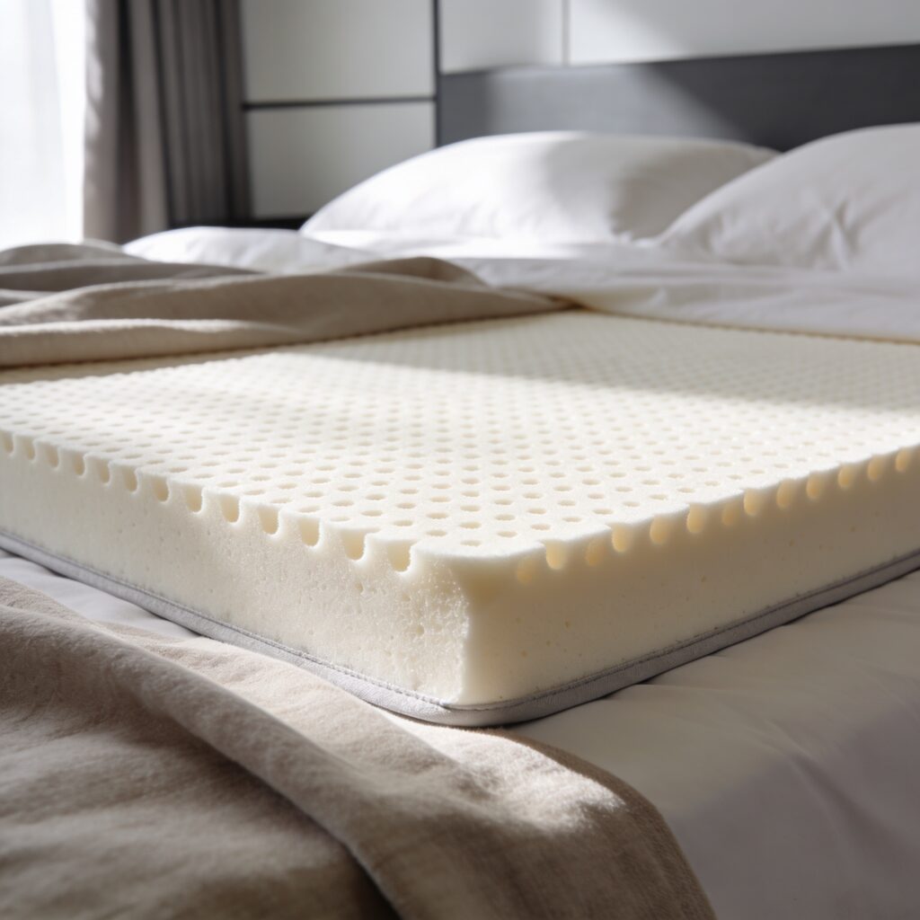 Natural Talalay latex mattress topper on a made bed in a modern bedroom