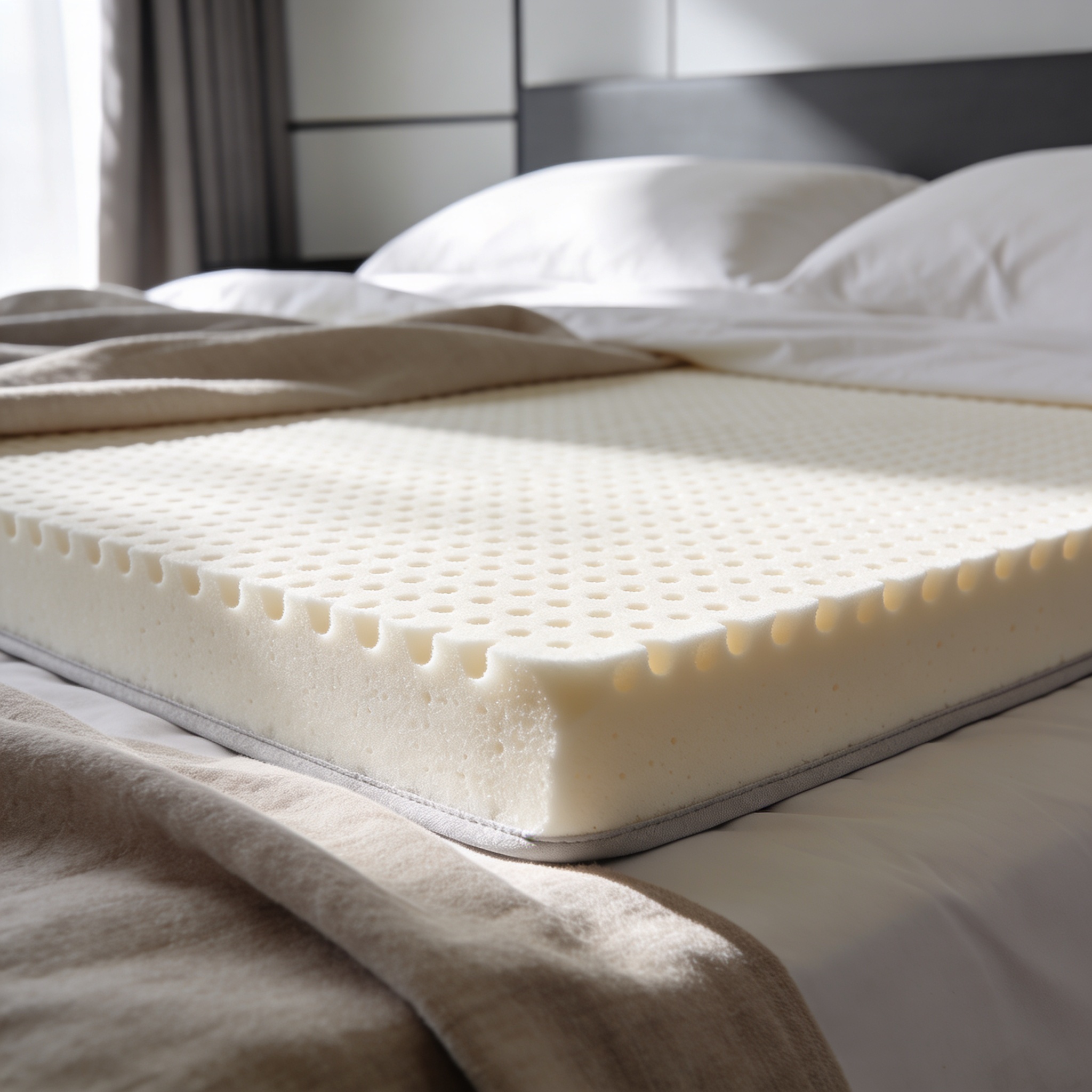 Natural Talalay latex mattress topper on a made bed in a modern bedroom