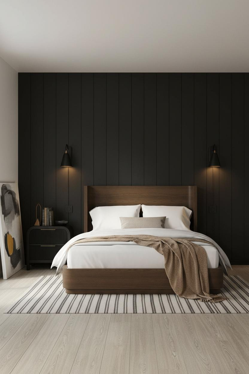 Black Oak Bedroom Board Batten Accent