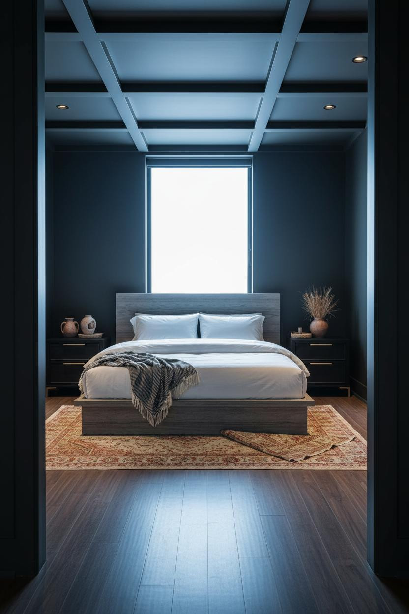 Black Oak Bedroom Coffered Ceiling
