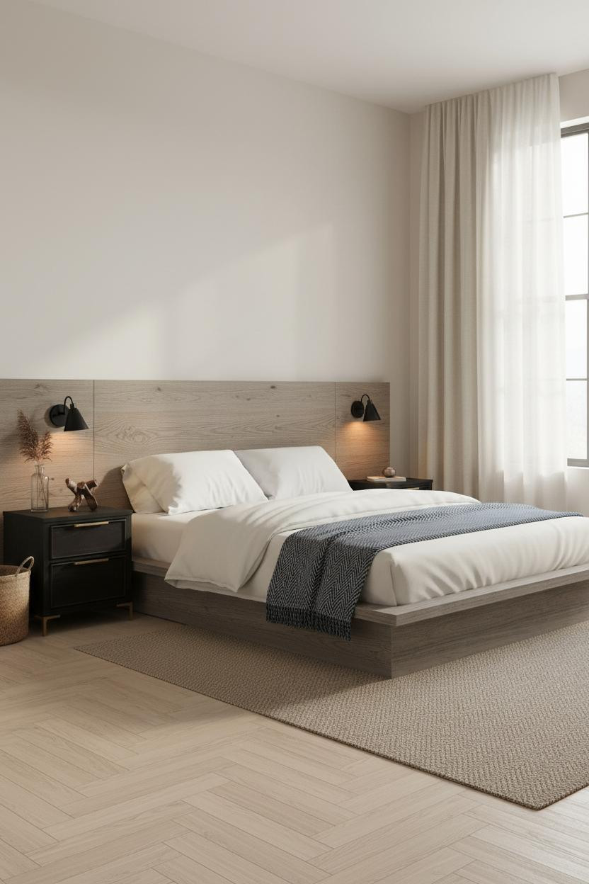 Black Oak Bedroom Floating Headboard
