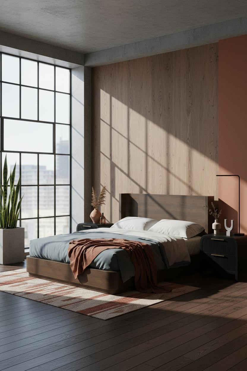 Black Oak Bedroom Industrial Crittall Window