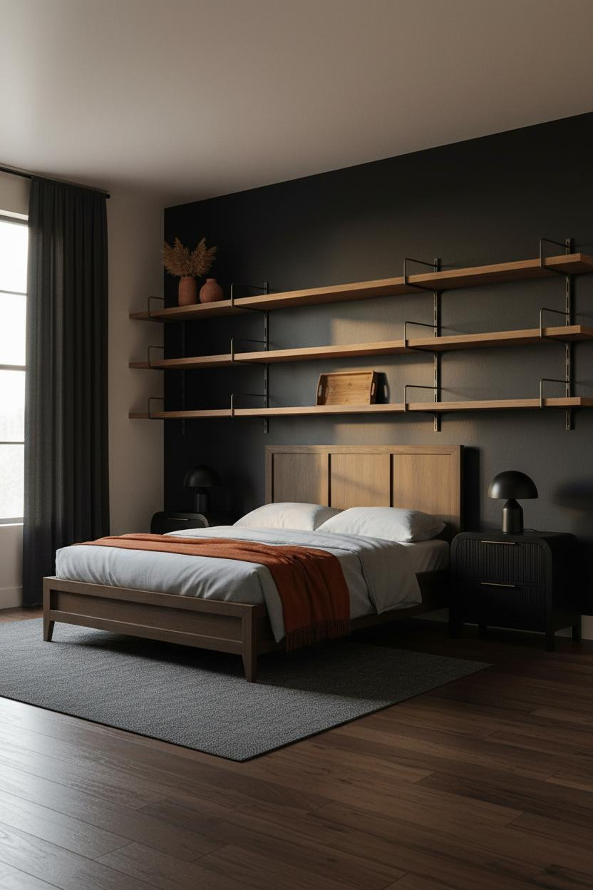 Black Oak Bedroom Industrial Shelving