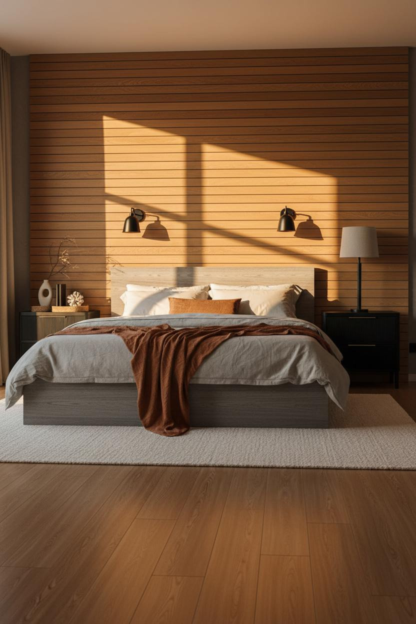 Black Oak Bedroom Japandi Slat Wall